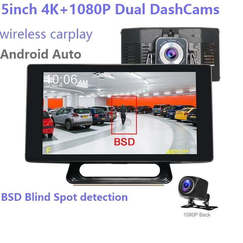 4K+1080P Dashcams with carplay and BSD